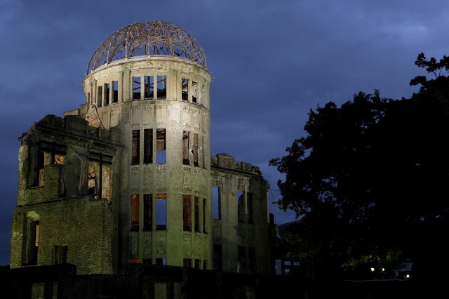 HIROSHIMA, JAPAN - AUGUST 05:  A-Bomb Dome is seen near Hiroshima Peace Memorial Park on August 5, 2010 in Hiroshima, Japan, on the eve of the 65th anniversary of the Hiroshima atomic bombing. The world's first atomic bomb was dropped on Hiroshima by the United States during World War II, killing an estimated 70,000 people instantly with many thousands more dying over the following years from the effects of radiation. Three days later another atomic bomb was dropped on Nagasaki.  (Photo by Kiyoshi Ota/Getty Images)